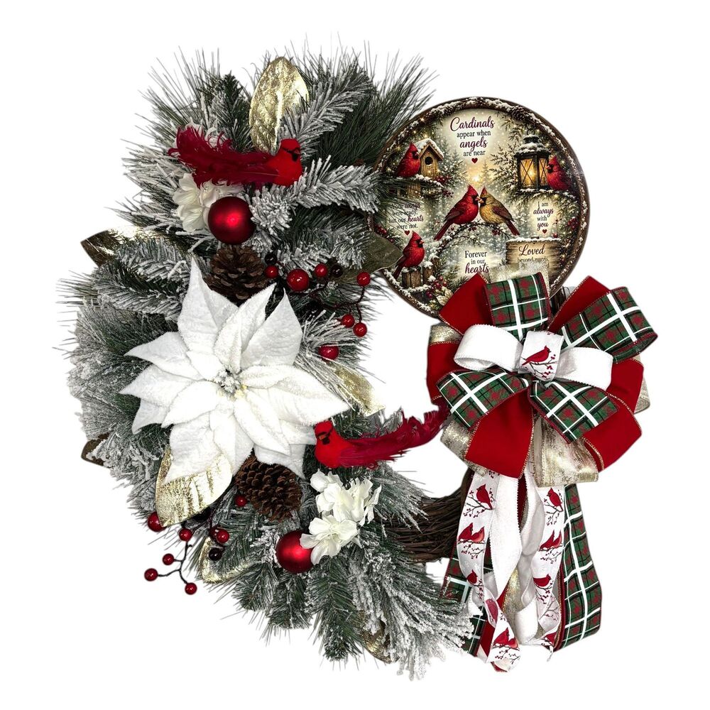 Cardinal Wreath Bow | Rustic | Winter Christmas | Christmas Holiday Door Decor